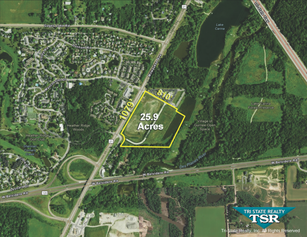 Aerial view 25.9 Acres For Sale Gurnee IL